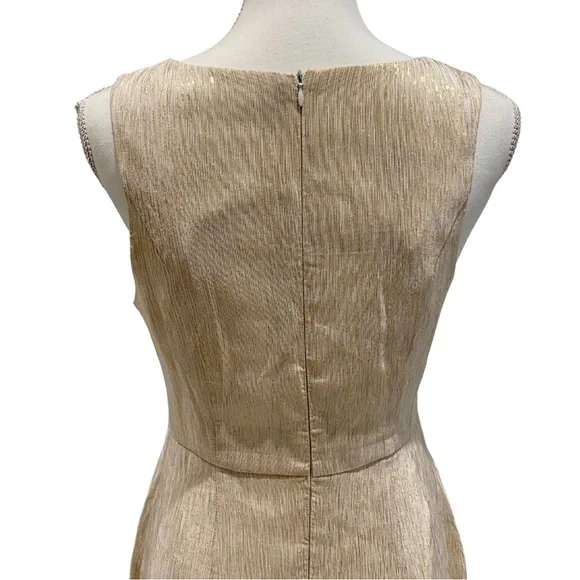 Ark & Co Gold Metallic Cocktail Dress with Black Stitched Polka Dot Design (M) - Picture 12 of 16